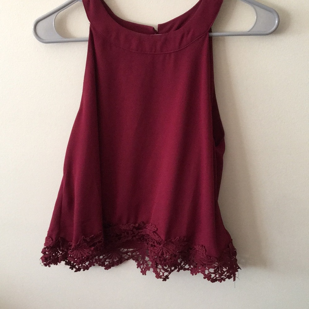 Wine colored lace appliqué blouse